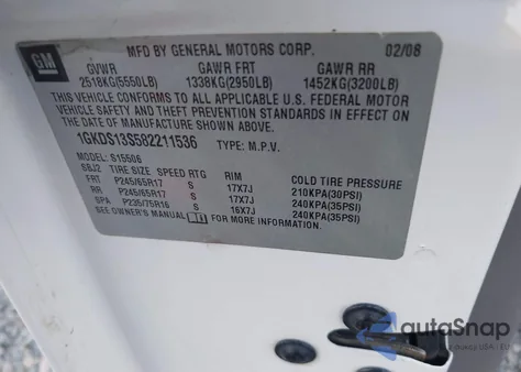 2008 GMC Envoy Sle z USA, uszkodzony, nr VIN 1GKDS13S582211536